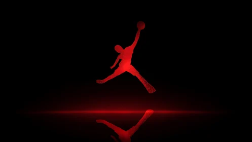 Red leaping athlete silhouette with horizon glow and sharp reflection