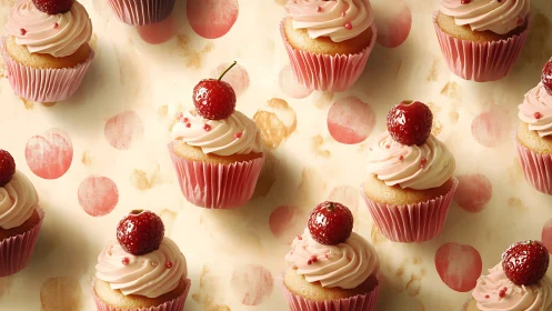 Ruby-Topped Cupcakes with Pink Frosting in Elegant Arrangement