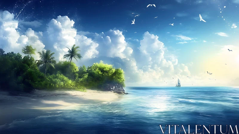 Tropical Paradise Island Awaits Under Brilliant Blue Skies