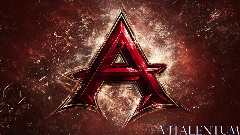 Red metallic letter A burns through grunge space