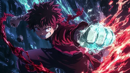 Anime character with energy-infused punch in motion scene.