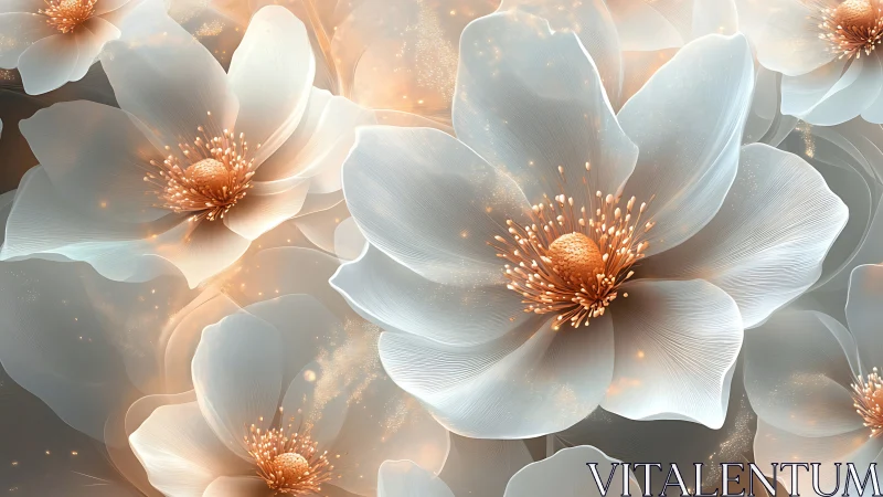 Ethereal White Blossoms with Golden Luminescent Stamens.