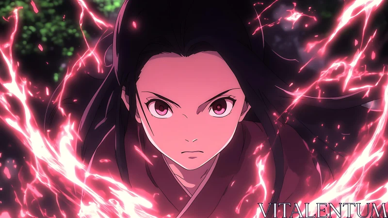 Fierce anime heroine surges forward wrapped in blazing power