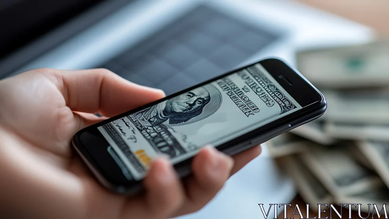 Smartphone screen displaying digital US dollar image.