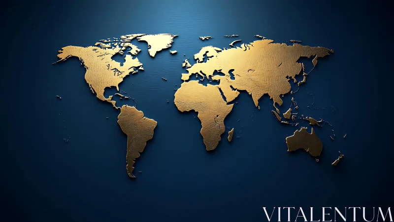 Golden world map softly glowing on deep blue backdrop.