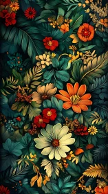 Botanical Illustration with Layered Floral Composition