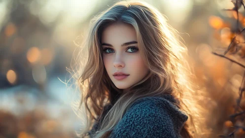 Backlit autumn portrait uses shallow depth and warm bokeh rendering