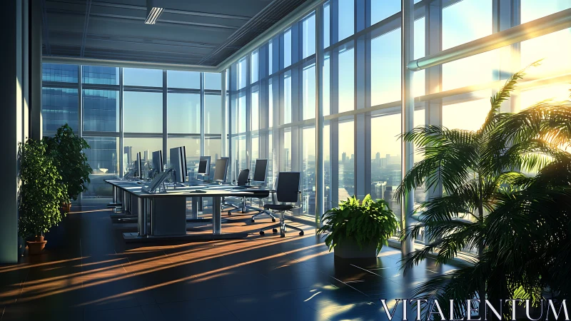 Modern High-Rise Executive Office with Panoramic City Views.