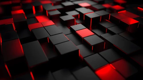 Futuristic black and red 3D cubes in digital abstract style.