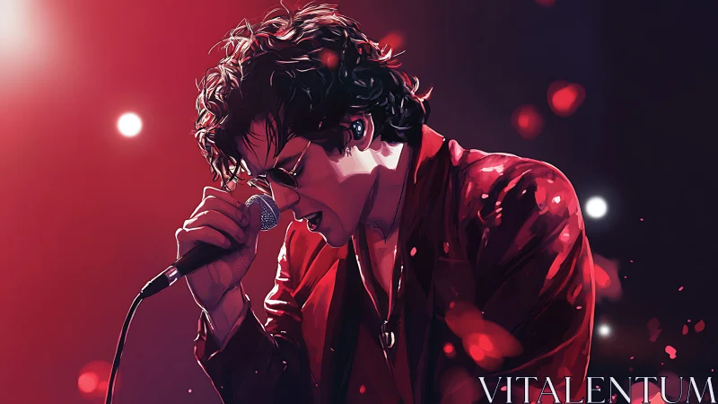 Crimson-lit singer pours raw emotion into midnight spotlight.