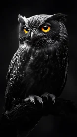 Nocturnal owl portrait with high-contrast plumage rendering
