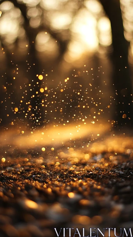 Sunlit dust particles suspended above textured ground