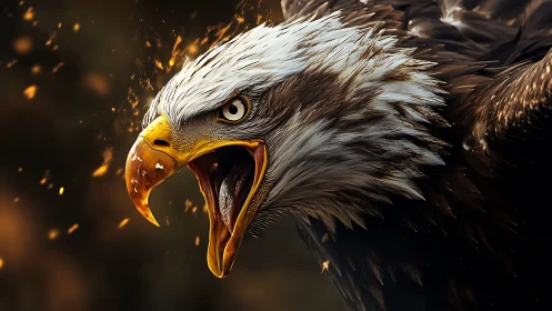 Fierce Bald Eagle Portrait in Dramatic Realistic Digital Art Style.