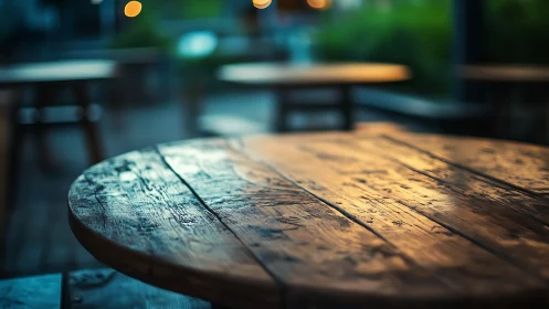 Shallow-depth outdoor table close-up in evening bokeh light.