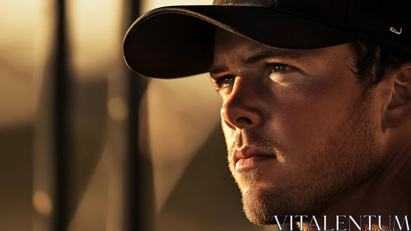 Sunlit close-up portrait isolates focused male face in profile