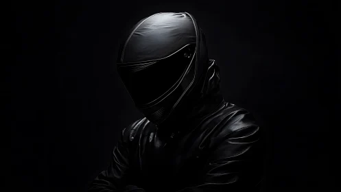 Motorcycle helmet and leather jacket in low key lighting