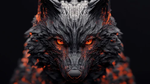 Molten black wolf head with glowing orange ember eyes.