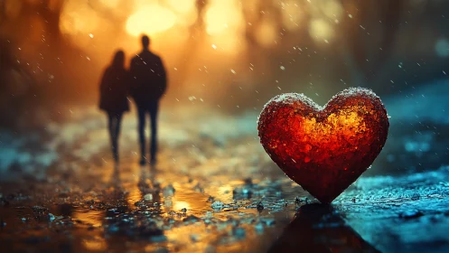 Crystallized Heart: Bokeh-Rendered Silhouettes in Cinematic Urban Rain.