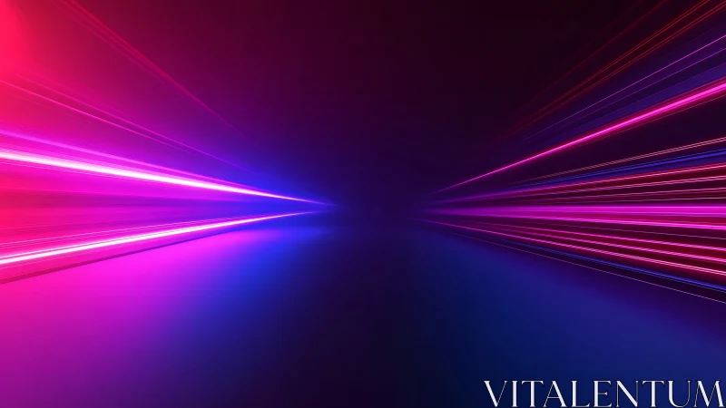 Symmetrical magenta and blue light streaks in dark space.