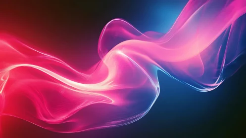 Abstract neon light waves on dark gradient background.