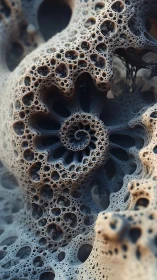 Fractal coral spiral carves a labyrinth of foam and shadow.