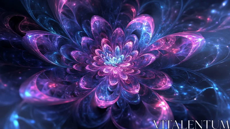 Shimmering cosmic flower opens in glowing pink and blue light