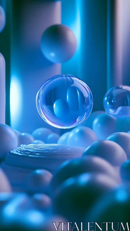 3D spherical abstraction in luminous cyan depth of field.