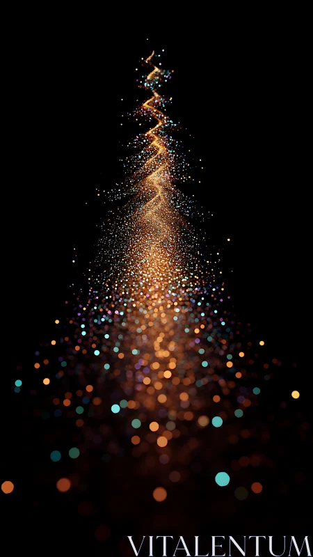 Golden particle stream forms luminous abstract spiral column.