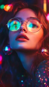 Neon-lit portrait isolates glass reflections and bokeh spectra