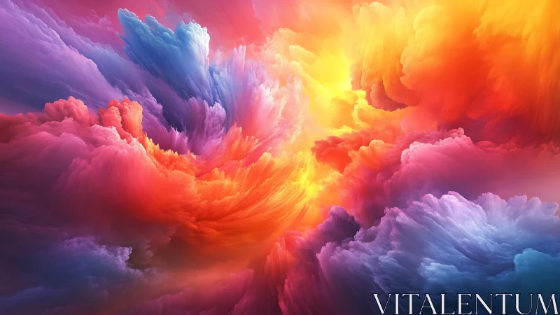 Multicolored abstract cloudscape with luminous central light.