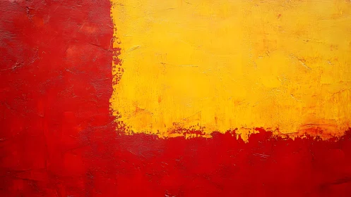 Bold Abstract Painting with Red and Yellow Textured Blocks.