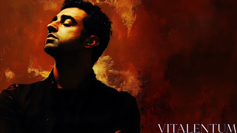 Moody male portrait against vivid textured orange field.