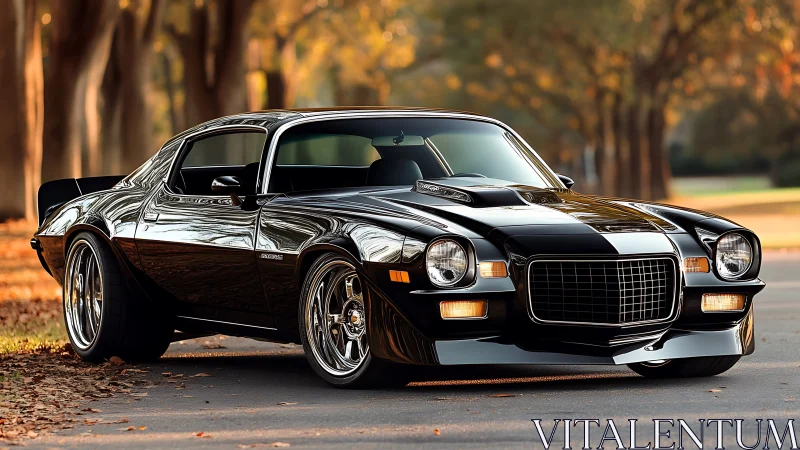 Autumn boulevard bruiser, mirror-black muscle poised to pounce.