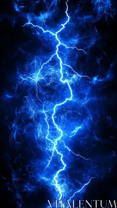 Vertical blue electrical discharge traverses dark field