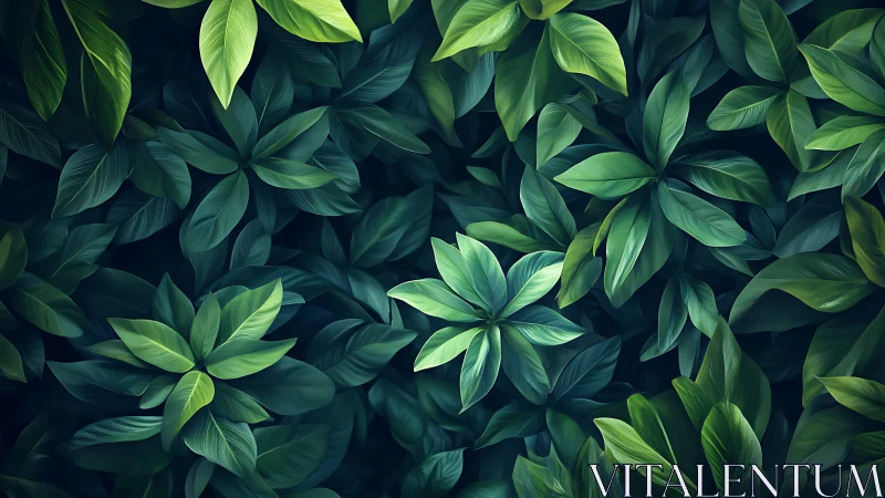 Layered tropical foliage rendered with high-contrast volumetric lighting