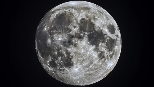 Luminous crater-mapped moon glowing in velvet-black silence.