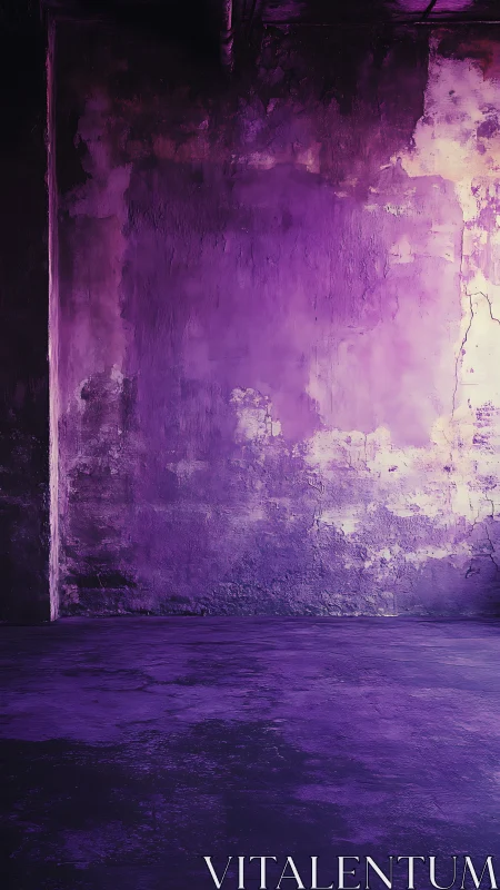 Purple textured concrete wall in an empty interior space.