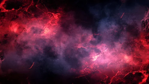 Nebulous crimson storm cloud with luminous electric fractures.