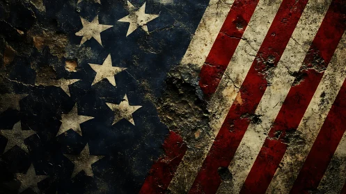 Weathered American flag texture with worn stars and stripes.