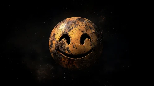 Rusted smiley planet drifting alone in deep space.