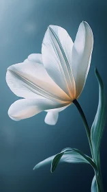 White Tulip Against Teal Background in Soft Light.