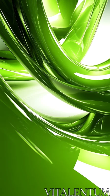 Green glossy abstract curves with bright white highlights.
