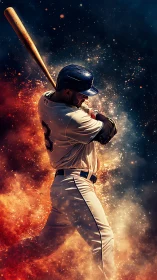 Dynamic digital painting of power baseball swing in particles.