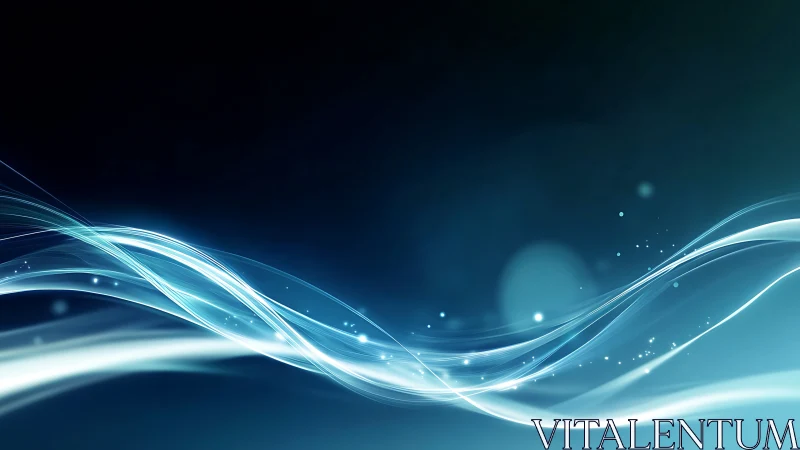 Curved light trails cross diagonally over dark blue gradient