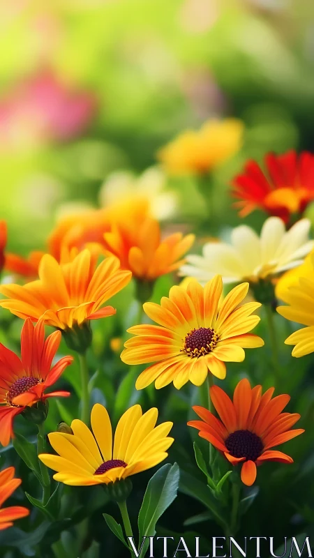 Vibrant Gerberas Dancing in Golden Sunlight Warmth.