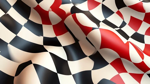 Flowing red and black checkered fabric creates dynamic motion