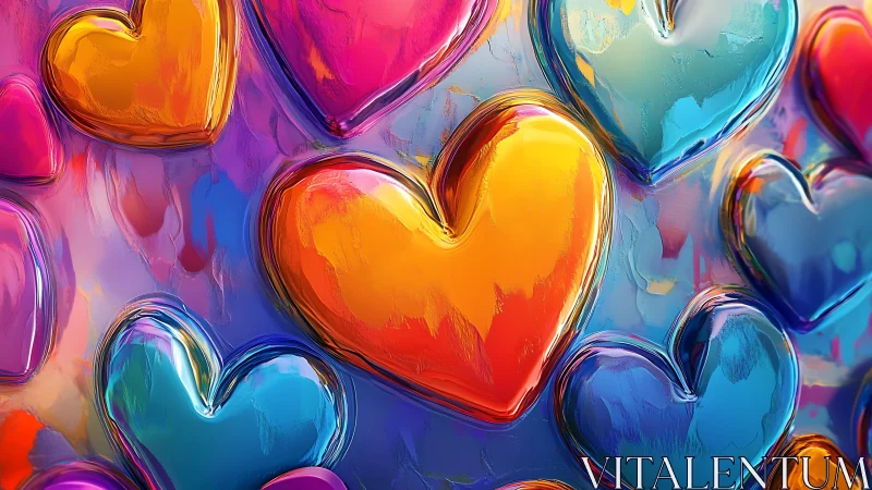 Luminous Glass Hearts Floating in Vibrant Neon Dreams