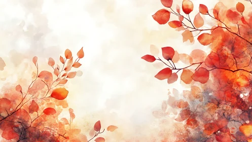 Gentle autumn branches glowing in soft watercolor light.