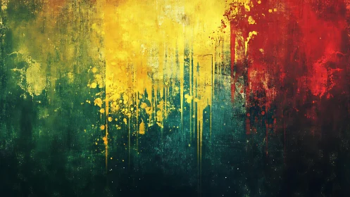 Abstract Dripping Paint Art in Red, Yellow, and Green Tones.