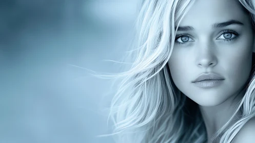 Icy-toned close-up portrait with luminous blue highlights.